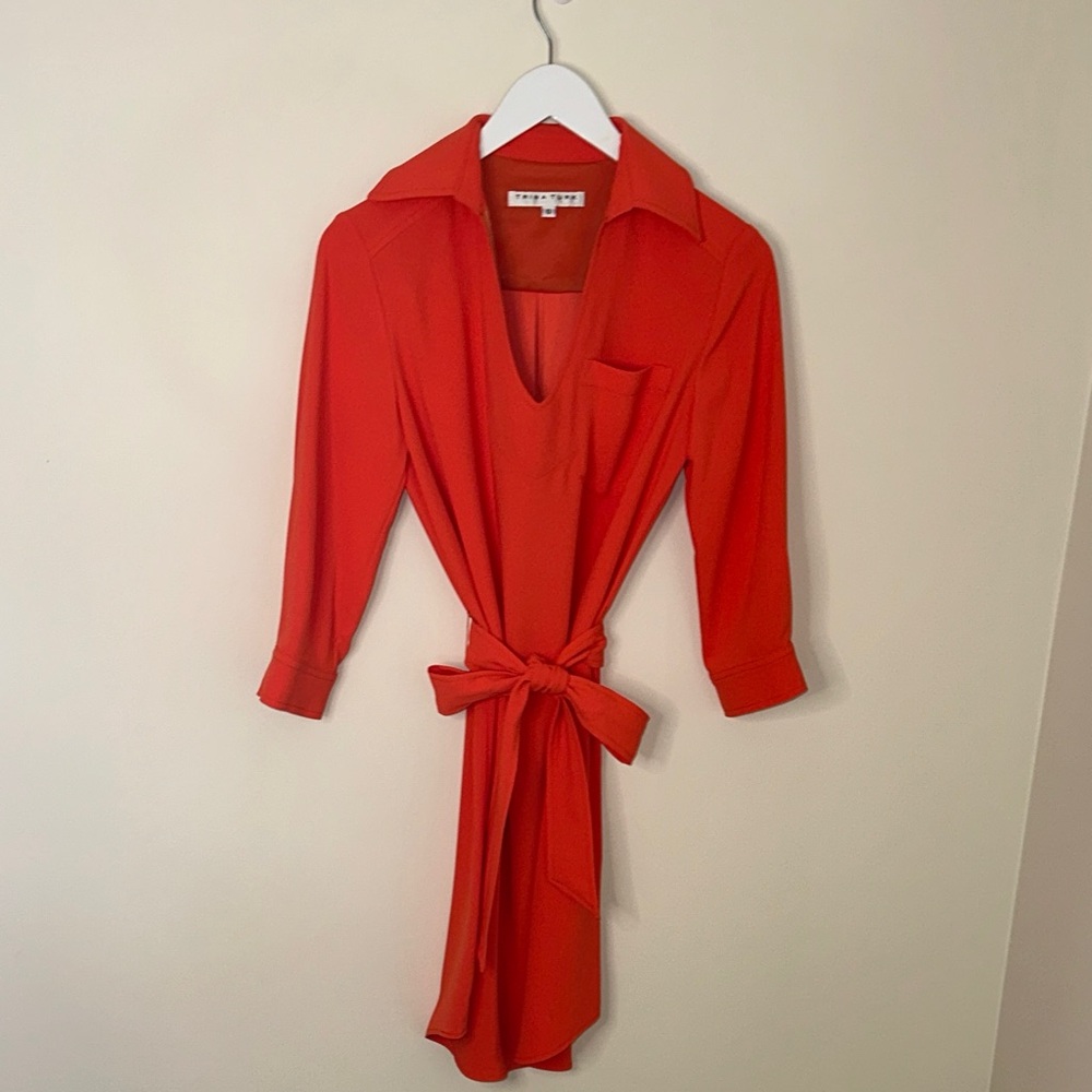 Trina Turk Orange Long Sleeve Shirt Dress